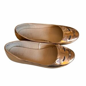 Embroidered Cat Ballerinas - Rose Gold-Size 3